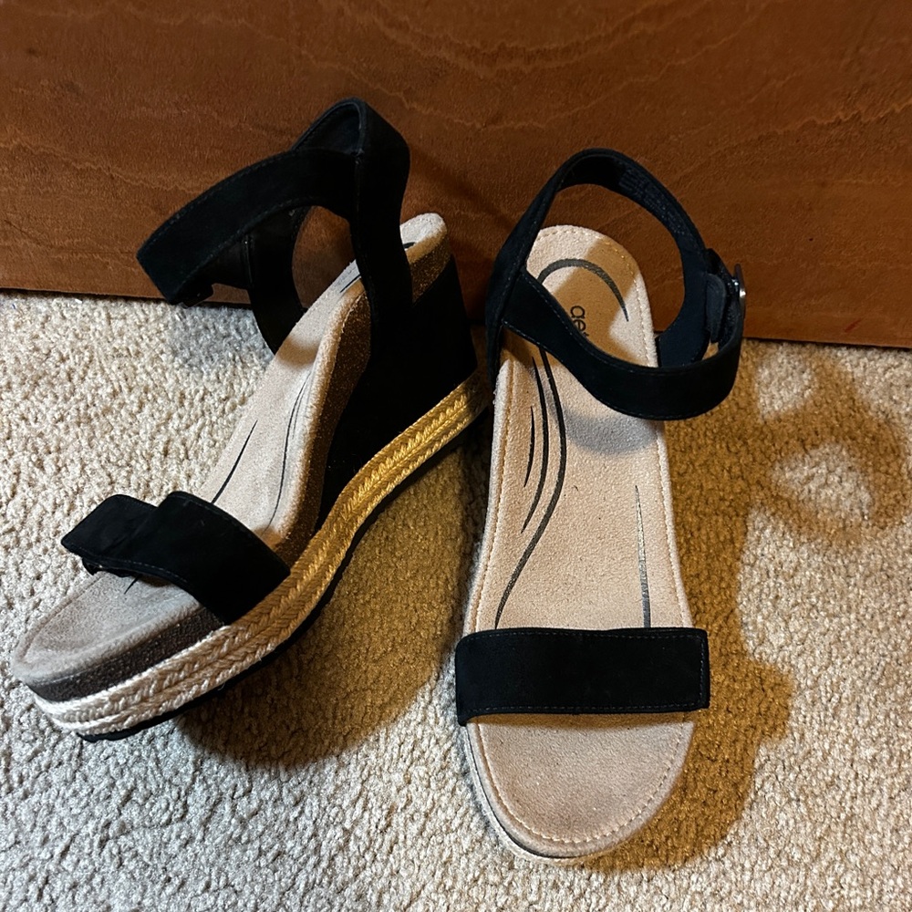 Aetrex Womens Sydney Wedge Sandal Black Size 9,5 US / 40 EU Espadrilles Boho New - Picture 9 of 16